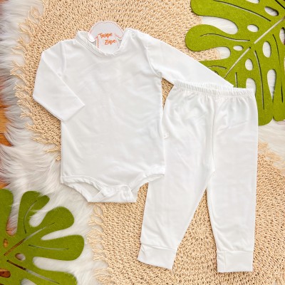 Conj. Body Manga Longa e Calça em Malha Térmica Thermo Dry - Branco